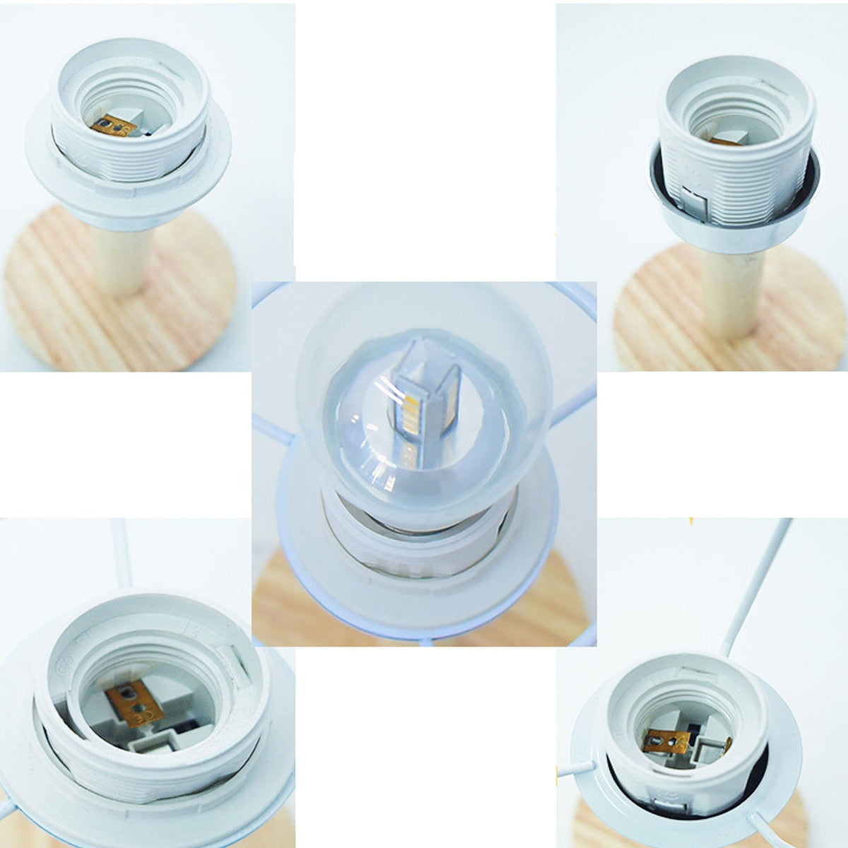Moderne Tischleuchte aus Leinen, Metall und Holz – integrierte LED mit USB/Stecker