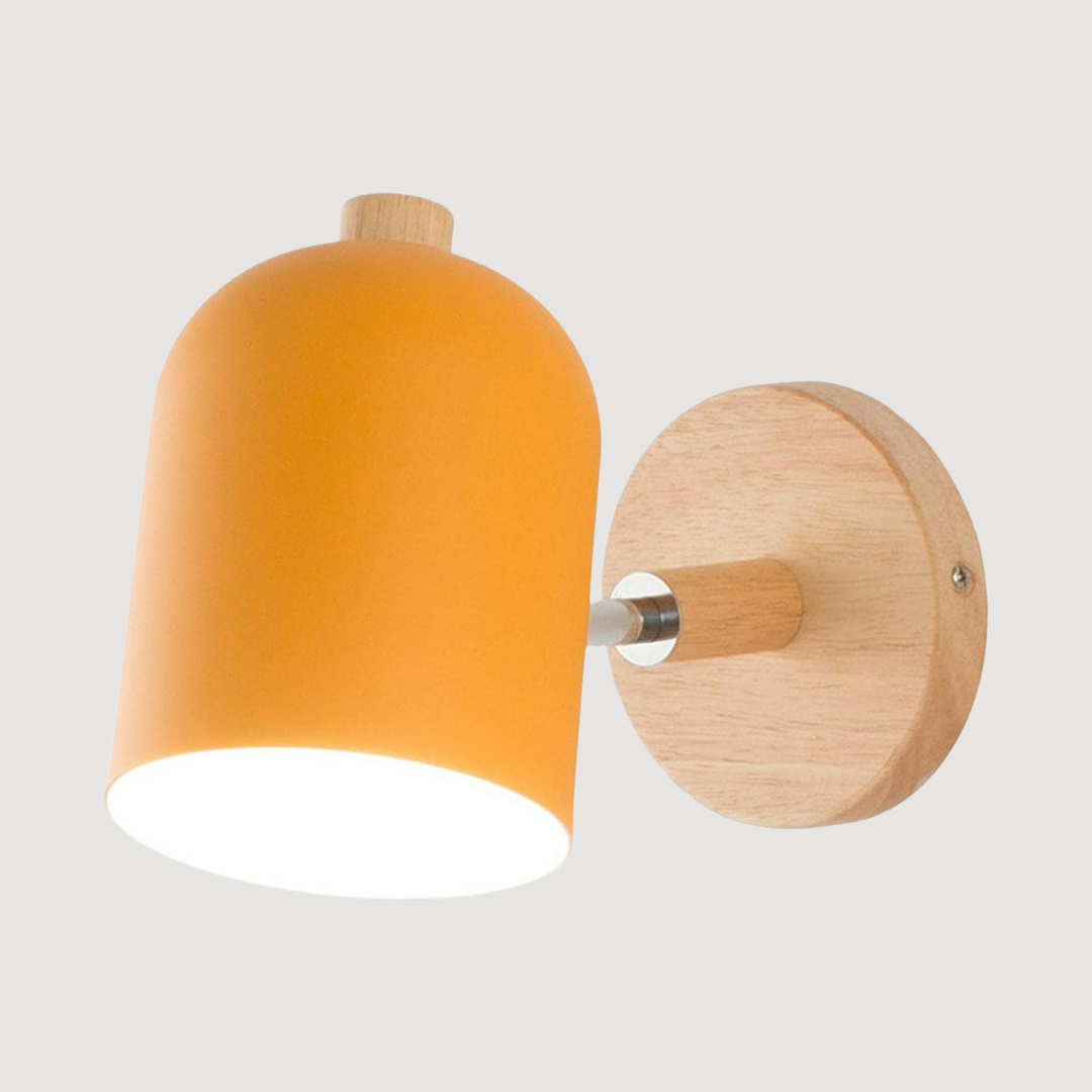 Skandinavische Holz-Wandleuchte LED mit warmem Licht und pastellfarbenem Design
