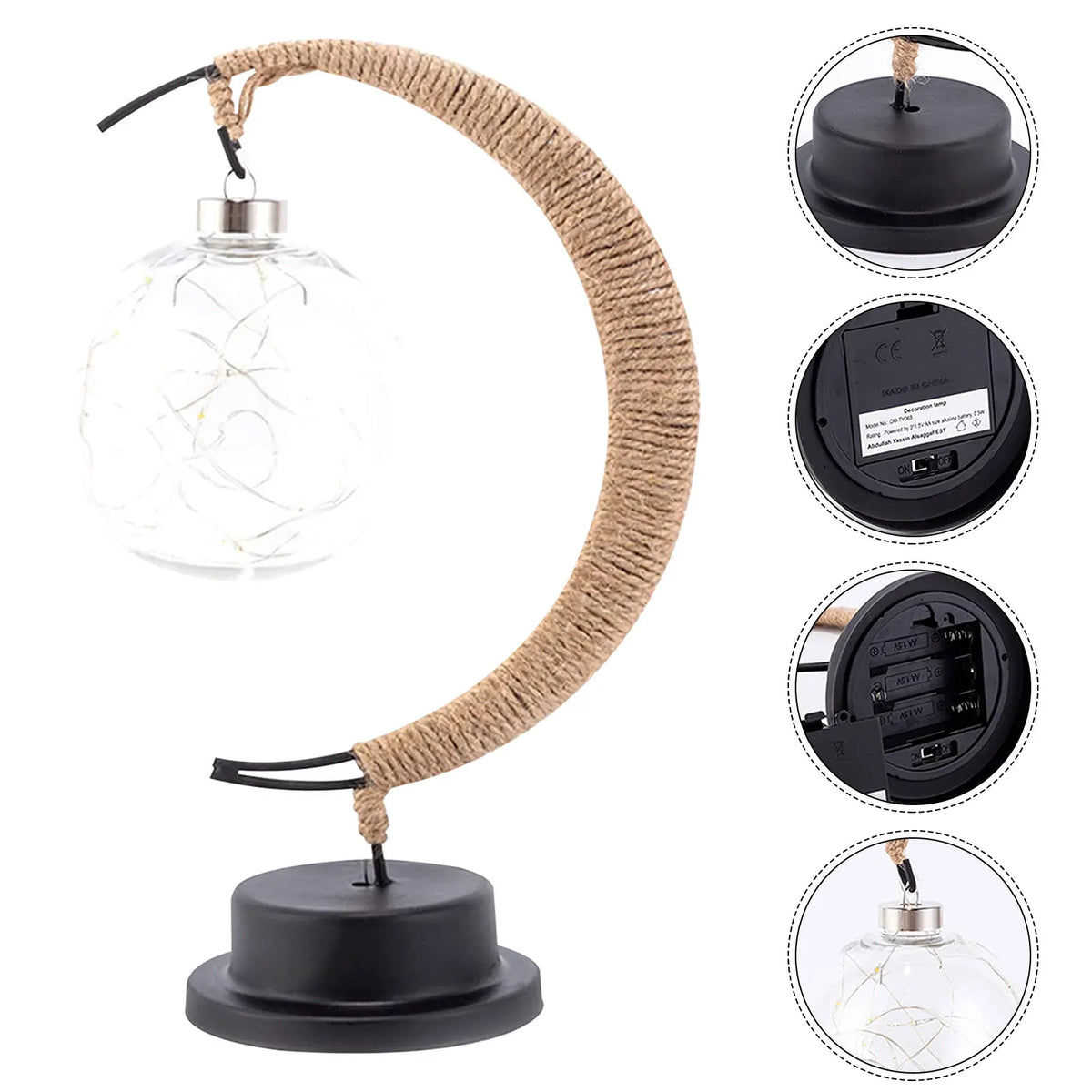 Elegante stimmungsvolle LED-Tischlampe aus Glas in Mondform mit warmem Licht