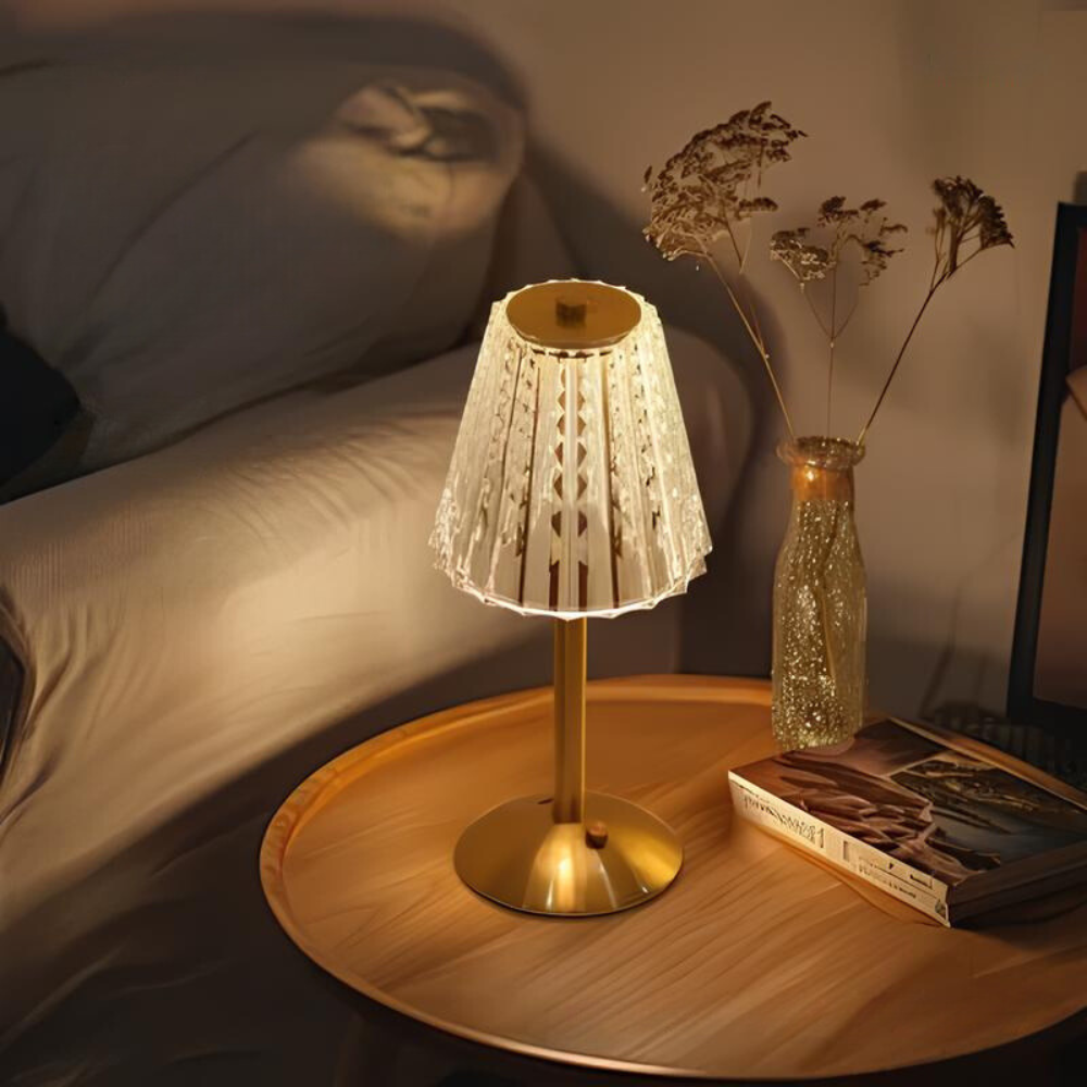 Goldene kabellose Kristall-Tischlampe mit Touch-Dimmer – luxuriöses Accessoire für Ihr Zuhause