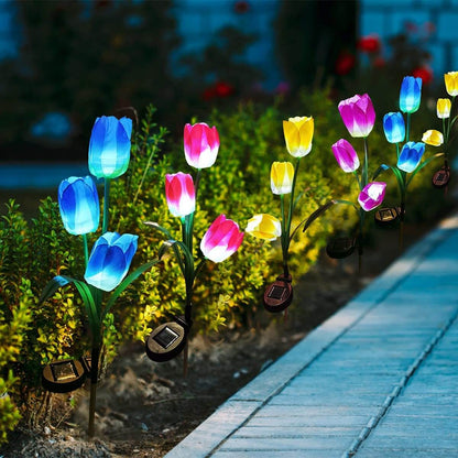 Solar-LED-Gartenleuchte mit Tulpenmotiv – Rosa/Violett/Blau/Gelb – (1 LED)