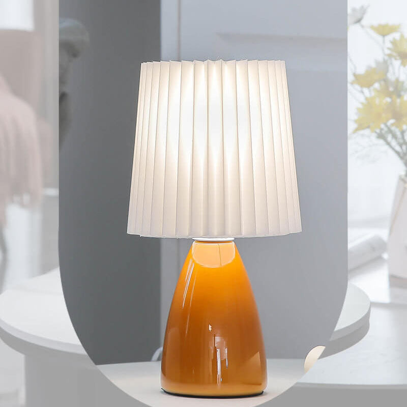 Skandinavische Glas-Tischlampe mit Stoffschirm – 3-Farben dimmbares Licht