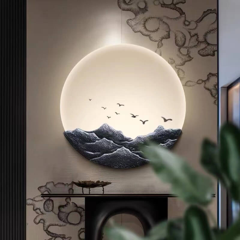 Asiatische Wandleuchte im minimalistischen Design – Eisen, Acryl und Harz – LED