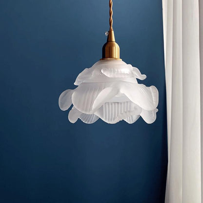 Französische Kupfer-Pendelleuchte mit Glasschirm – verstellbares Kabel