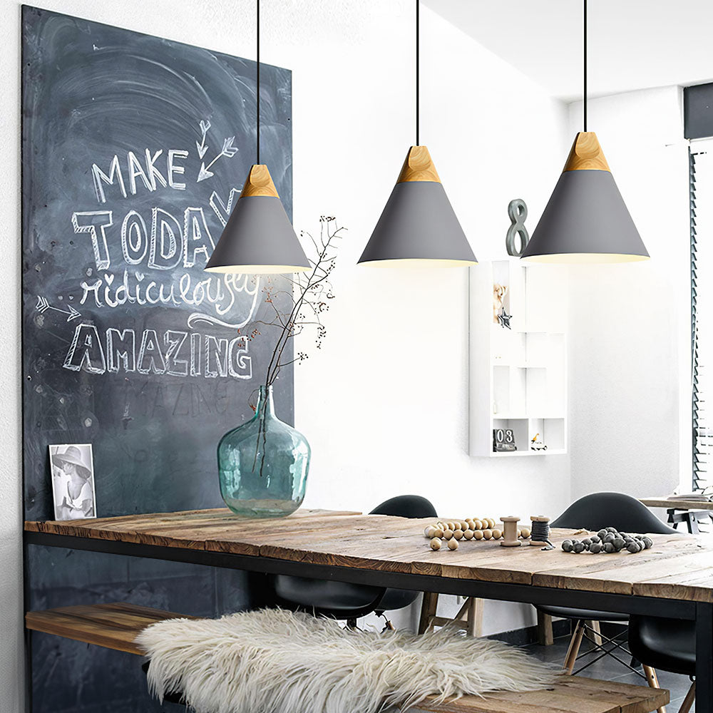 Ovia – Skandinavische Pendelleuchte aus Holz und Aluminium, minimalistisches Design