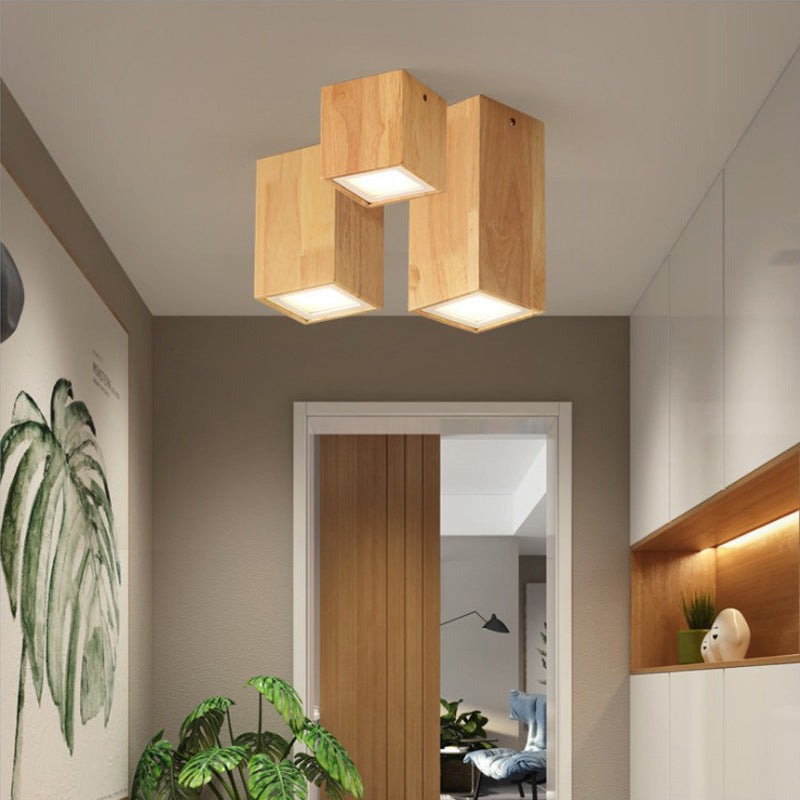 Moderne Holz-Deckenleuchte LED – Gummibaumholz und Acryl, 3 Größen