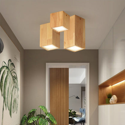 Moderne Holz-Deckenleuchte LED – Gummibaumholz und Acryl, 3 Größen