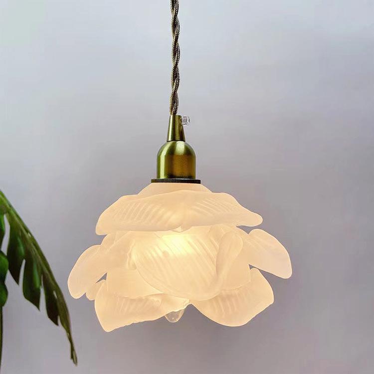 Französische Kupfer-Pendelleuchte mit Glasschirm – verstellbares Kabel