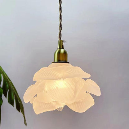 Französische Kupfer-Pendelleuchte mit Glasschirm – verstellbares Kabel