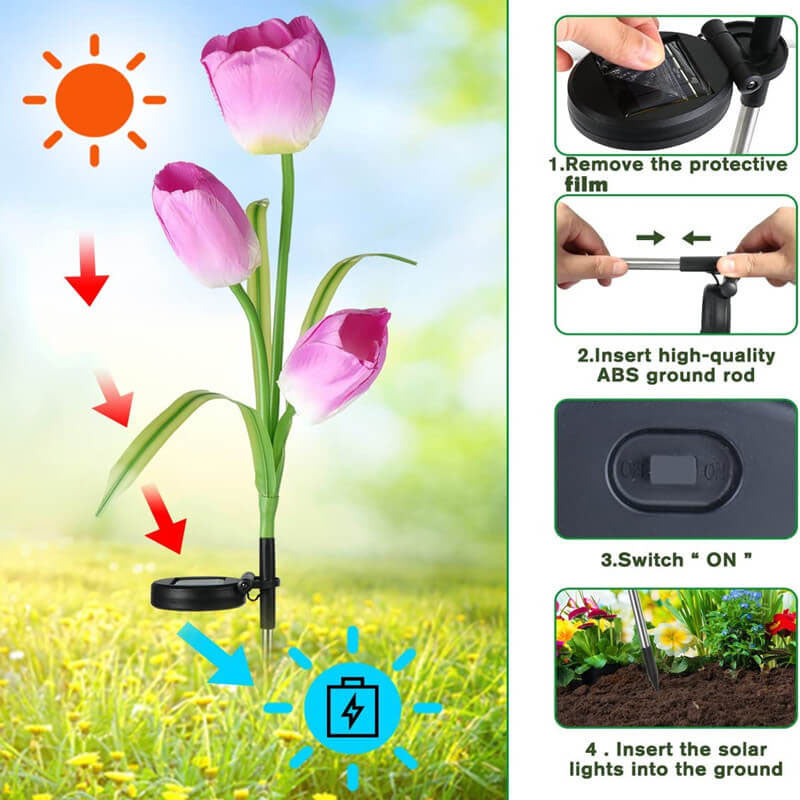 Solar-LED-Gartenleuchte mit Tulpenmotiv – Rosa/Violett/Blau/Gelb – (1 LED)