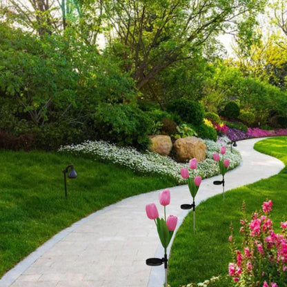 Solar-LED-Gartenleuchte mit Tulpenmotiv – Rosa/Violett/Blau/Gelb – (1 LED)