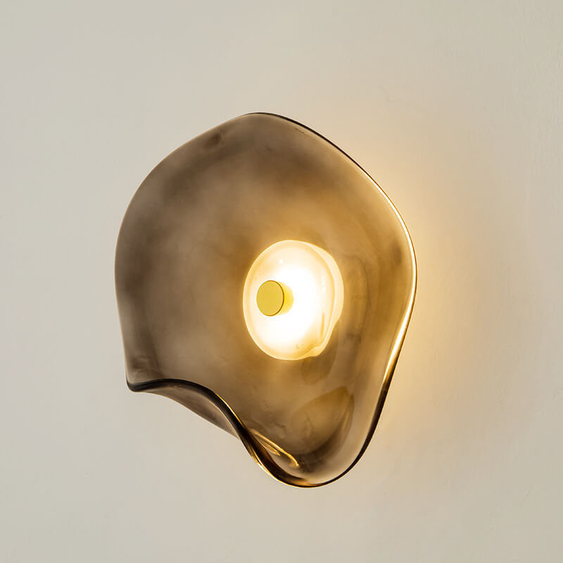 Moderne LED-Wandleuchte – Glas und Eisen in Grau, Blau oder Bernstein
