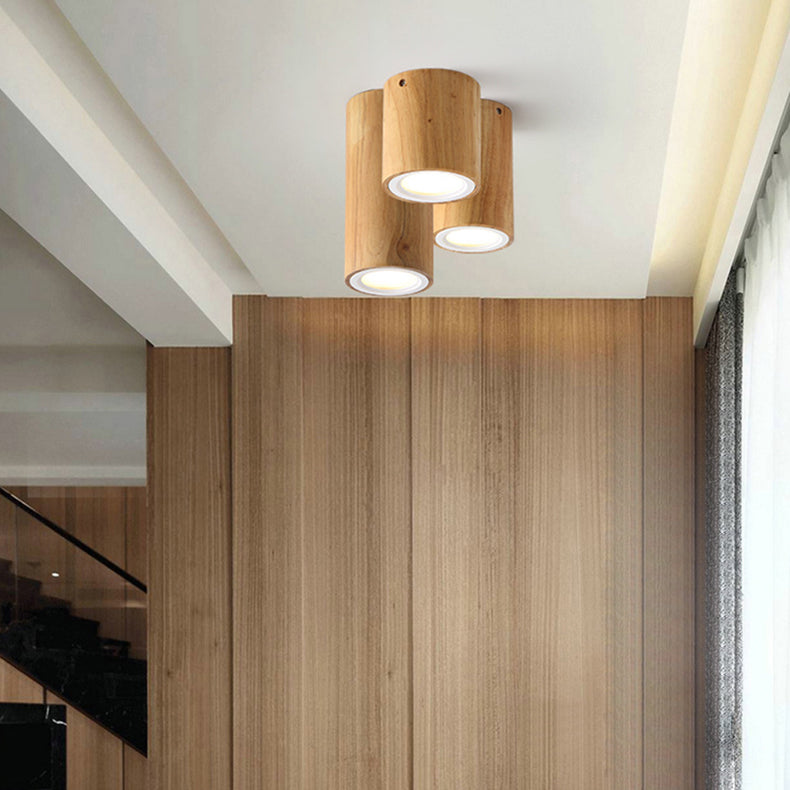 Moderne Holz-Deckenleuchte LED – Gummibaumholz und Acryl, 3 Größen