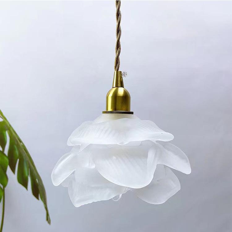 Französische Kupfer-Pendelleuchte mit Glasschirm – verstellbares Kabel