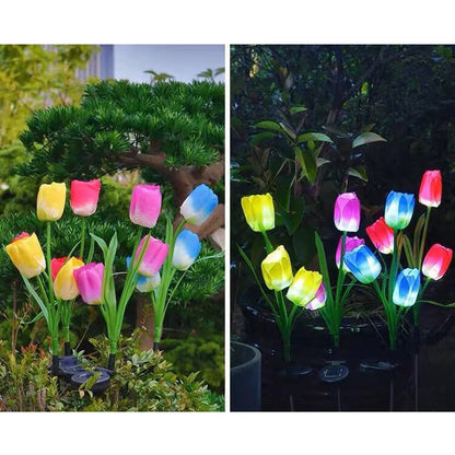 Solar-LED-Gartenleuchte mit Tulpenmotiv – Rosa/Violett/Blau/Gelb – (1 LED)