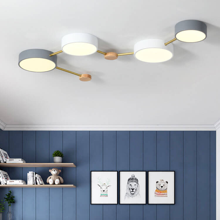 Modulare moderne LED-Deckenleuchte aus Holz und Acryl im schlichten Design