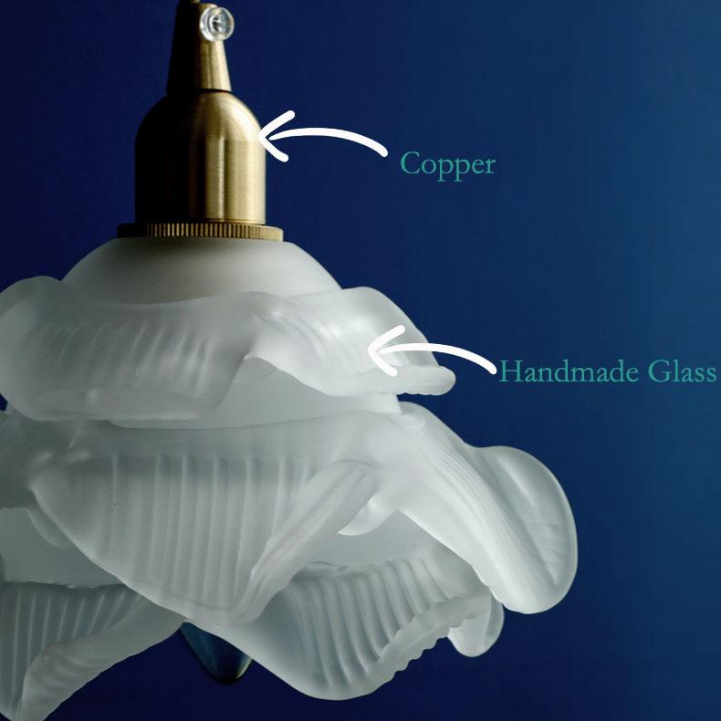 Französische Kupfer-Pendelleuchte mit Glasschirm – verstellbares Kabel