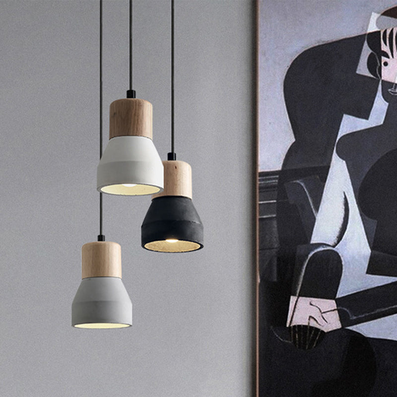 Moderne Hängeleuchte aus Zement und Holz im Industrial-Design
