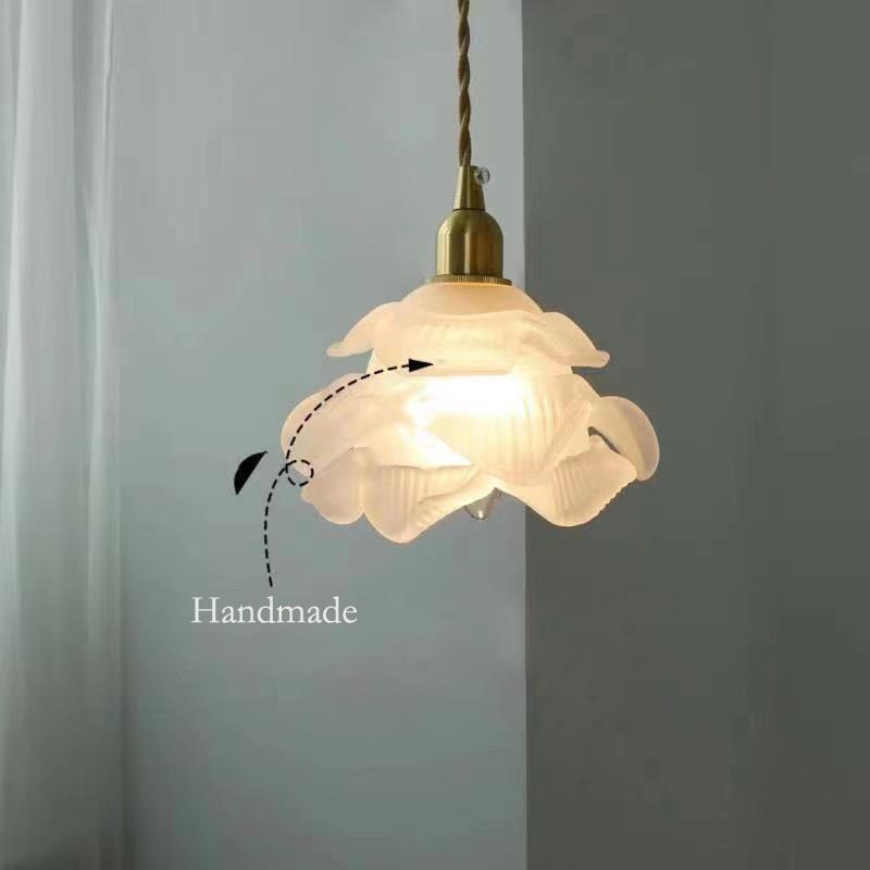 Französische Kupfer-Pendelleuchte mit Glasschirm – verstellbares Kabel