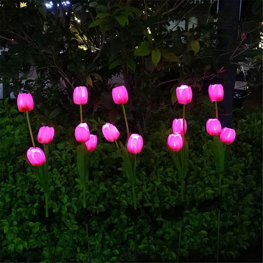 Solar-LED-Gartenleuchte mit Tulpenmotiv – Rosa/Violett/Blau/Gelb – (1 LED)