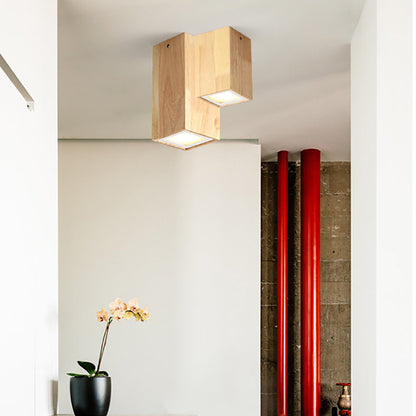 Moderne Holz-Deckenleuchte LED – Gummibaumholz und Acryl, 3 Größen