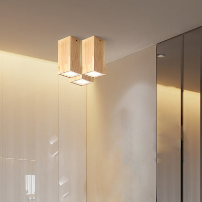 Moderne Holz-Deckenleuchte LED – Gummibaumholz und Acryl, 3 Größen