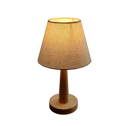Moderne Holz-Tischlampe mit Stoffschirm – Stecker E26