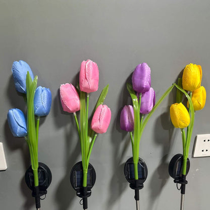 Solar-LED-Gartenleuchte mit Tulpenmotiv – Rosa/Violett/Blau/Gelb – (1 LED)