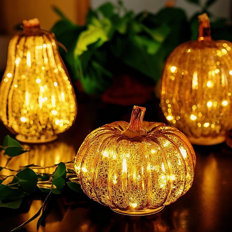 Mundgeblasene Glasleuchte Herbstedition – Mit Timer und Warmweißem Licht