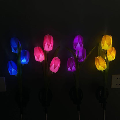 Solar-LED-Gartenleuchte mit Tulpenmotiv – Rosa/Violett/Blau/Gelb – (1 LED)