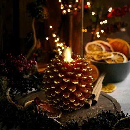 Herbstliche Kiefernzapfen-Beleuchtung – 2er-Set mit realistischem LED-Flammeneffekt