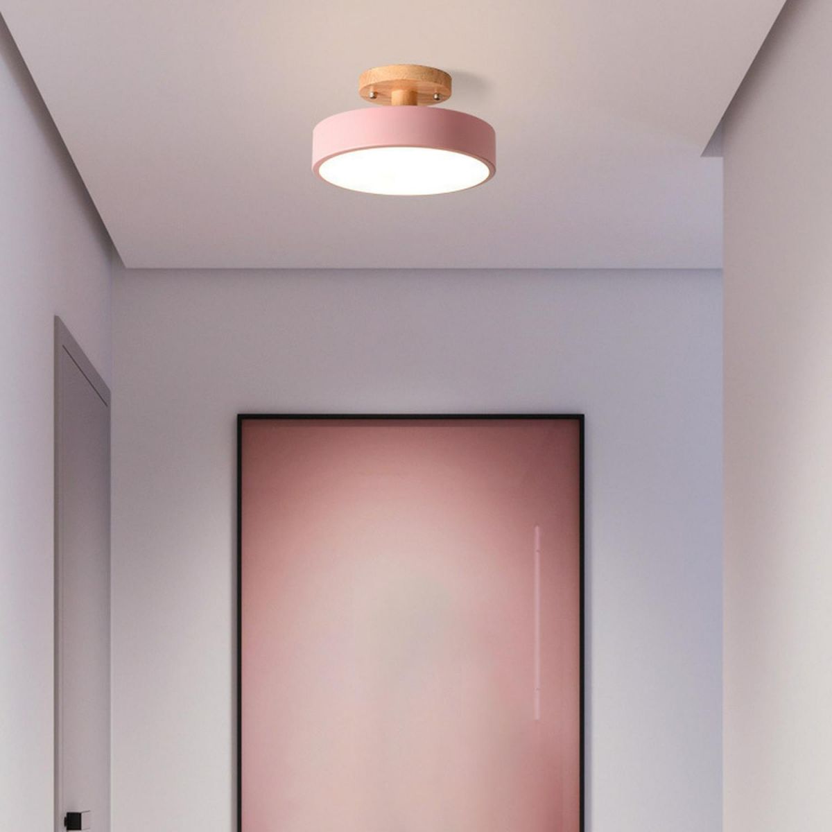 Skandinavische Deckenlampe mit Holzsockel – Dezentes Pastell-Design