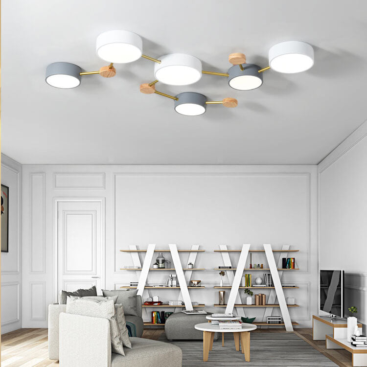 Modulare moderne LED-Deckenleuchte aus Holz und Acryl im schlichten Design