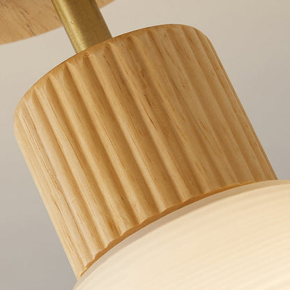 Moderne Japandi-Deckenleuchte – Walnuss und Holz mit Glasschirm