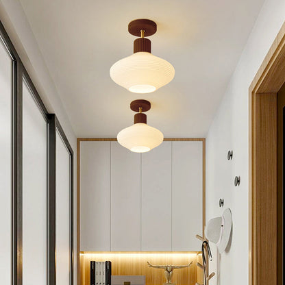 Moderne Japandi-Deckenleuchte – Walnuss und Holz mit Glasschirm