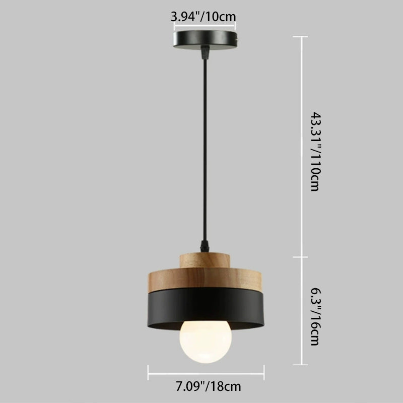 Moderne Pendelleuchte aus Metall und Holz – Schwarz oder Weiß mit verstellbarem Kabel