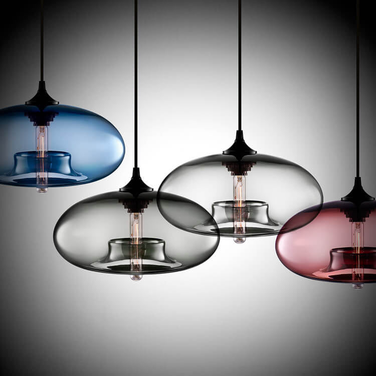 Industrielle Glas-Pendelleuchte – Ø28 cm, mehrere Farben, Fassung E26