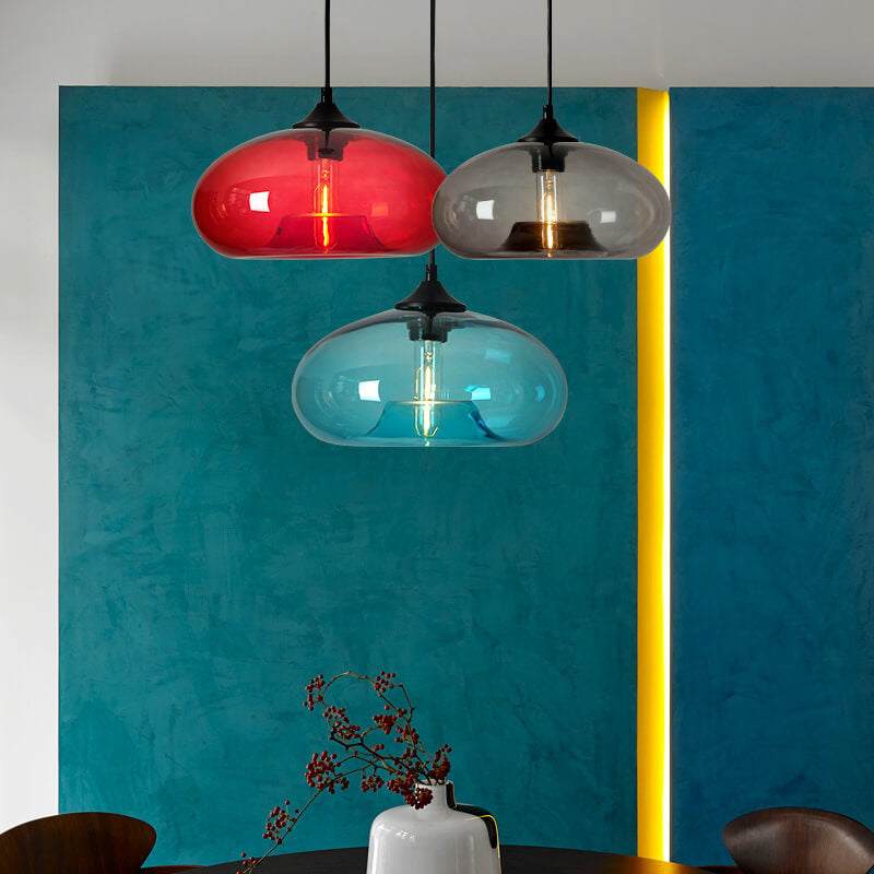 Industrielle Glas-Pendelleuchte – Ø28 cm, mehrere Farben, Fassung E26