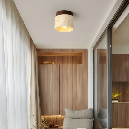 Deckenleuchte im japanischen Design aus Marmor und Holz