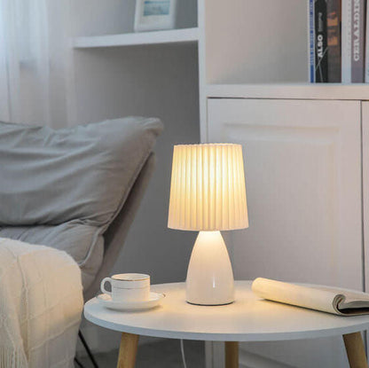 Skandinavische Glas-Tischlampe mit Stoffschirm – 3-Farben dimmbares Licht
