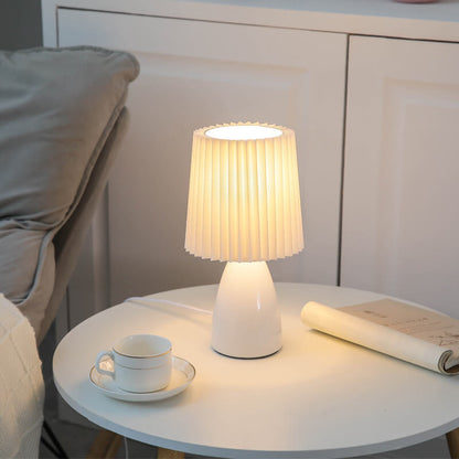 Skandinavische Glas-Tischlampe mit Stoffschirm – 3-Farben dimmbares Licht