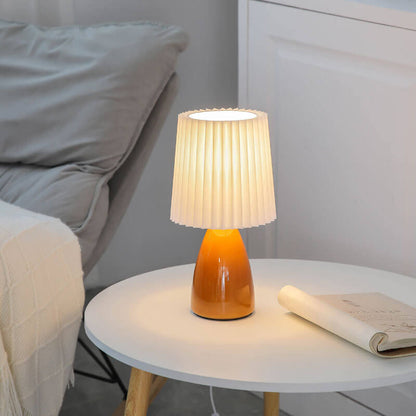 Skandinavische Glas-Tischlampe mit Stoffschirm – 3-Farben dimmbares Licht