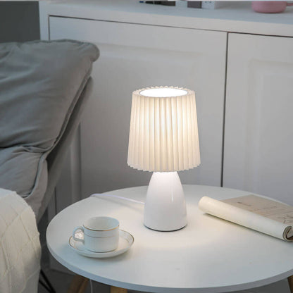 Skandinavische Glas-Tischlampe mit Stoffschirm – 3-Farben dimmbares Licht