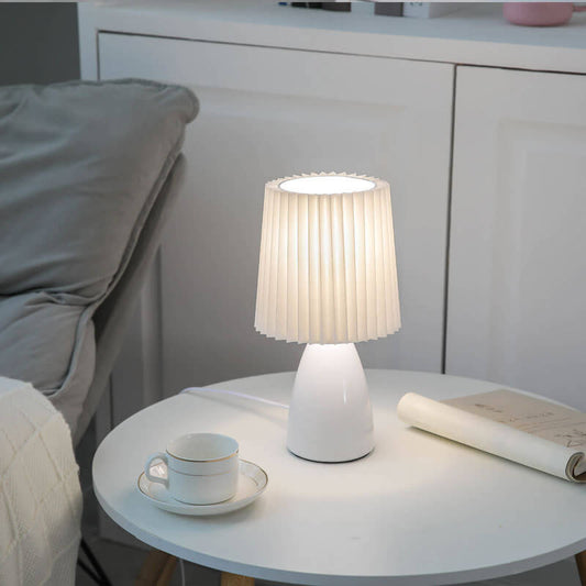 Skandinavische Glas-Tischlampe mit Stoffschirm – 3-Farben dimmbares Licht