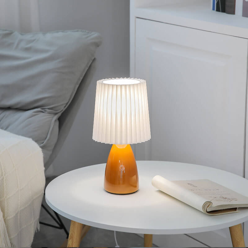 Skandinavische Glas-Tischlampe mit Stoffschirm – 3-Farben dimmbares Licht