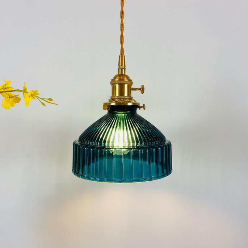 Industrielle Pendelleuchte aus Glas und Metall