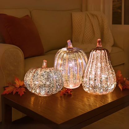 Mundgeblasene Glasleuchte Herbstedition – Mit Timer und Warmweißem Licht