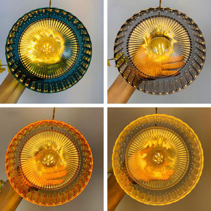 Industrielle Pendelleuchte aus Glas und Metall