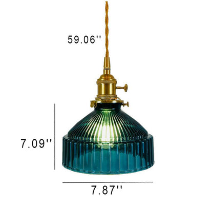 Industrielle Pendelleuchte aus Glas und Metall