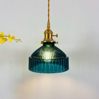 Industrielle Pendelleuchte aus Glas und Metall